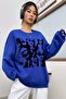 Sax Blue Women's Eye Printed Crew Neck - 5