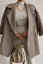 Brown and Cream Herringbone Patterned Oversized Lined Short Coat, Standard Size - 3