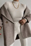 Brown and Cream Herringbone Patterned Oversized Lined Short Coat, Standard Size - 4