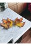 Decorative Plane Leaf Figured Tea Coffee Cup Set in Yellow and Coffee Colors for 2 People - 4