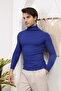 Men's Cobalt Blue Turtleneck Knitwear Lycra Sweater - 6