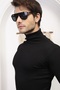 Men's Black Turtleneck Knitwear Lycra Sweater - 4
