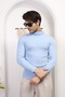 Men's Blue Turtleneck Knitwear Lycra Sweater - 7