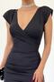 Lycra Stretchy Diver Fabric Midi Length Double Breasted Collar Padded Slit Evening Dress 5031 - 2