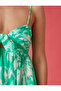 Patterned Mini Dress with Thin Straps and Tie Detail - 5