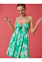 Patterned Mini Dress with Thin Straps and Tie Detail