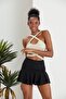 Burgu Bürümcük Fabric Mini Pleated Bottom Flared Shorts Skirt - 3