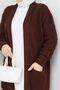 Women's Knitted Patterned Pocket Knitwear Cardigan Light Brown - 7
