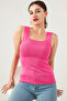 Women's Pink Tank Top Thick Strap Tank Top Thin Summer Square Neck Knitwear ESP039 - 3