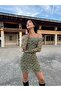 DOUBLE-BREASTED COLLAR DIGITAL PRINT LONG SLEEVE TULLE DRESS - 4