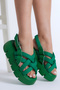 Women's Green Parachute Fabric Cross-Strapped High-Sole Sandals - 3