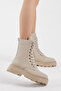 Women's Cream Skin Pattern Comfortable Lace Up Boots - 3