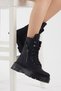 Women's Black Skin Poly Sole Zipper Detailed Comfortable Fit Lace Up Boots - 5