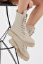 Women's Cream Skin Pattern Comfortable Lace Up Boots - 4