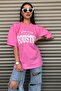Pink Oversize Houston Text Printed Women's T-shirt - 5