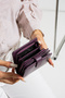 2601 Genuine Leather Women's Card Holder with Card Slots and Coin Compartment Model Stylish Card Holder Wallet Mürdüm - 3