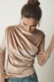 Women's Beige Gathered Collar Stylish Velvet Blouse FF00144