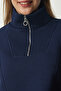 Women's Navy Blue Zippered Raised Crop Knitted Sweatshirt HF00441 - 3