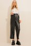 Women's Black Double Pocket Belt Detailed Leather Trousers ALC-X11079 - 2