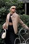 Women's Mink Double Breasted Collar Fur Lined Zipper Soft Faux Leather Coat ALC-X11150