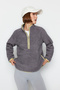 Gri Peluş Örme Spor Sweatshirt THMAW23SW00021 - 3