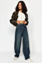 More Sustainable Koyu Mavi Yıkama Efektli Bol Kesim Yüksek Bel Loose Baggy Jeans TWOAW24JE00308 - 6