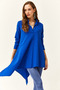 Women's Cobalt Blue Shirt Collar Asymmetrical Tunic - 5