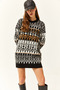 Women's Brown Patterned Soft Textured Knitwear Tunic Dress - 3