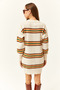 Women's Stone Color Striped Soft Textured Knitwear Tunic Dress - 5