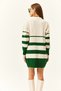 Women's Emerald Green Striped Soft Textured Knitwear Tunic Dress - 6
