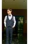 Boy's Vest Suit with Shirt Set Plaid Navy Blue - 4
