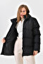 Women's Black Hooded Puffer Coat - 3