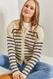 Women's Beige Navy Blue Hair Braided Striped Knitwear Cardigan 20234206