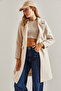 Women's Beige Single Button Belted Lined Cashmere Coat 60031026 - 3