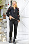 Black Full Collar, Balloon Cufflinks, Sleeves and Embroidered Hem, Woven Casual Blouse - 8