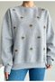 Eye Embroidered Bead Embroidered Gray Sweatshirt