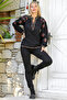 Black Full Collar, Balloon Cufflinks, Sleeves and Embroidered Hem, Woven Casual Blouse - 7