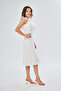 White Stretch Fabric Sleeve Flywheel Detailed Lined Design Midi Dress 084 - 5