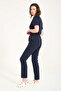 Lycra Scrubs Navy Blue Envelope Collar Doctor Nurse Uniform Set Unisex - 5