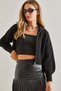 Women's Black Zippered Knitwear Cardigan 20234243 - 6