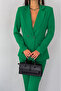 Green Double-Breasted Blazer Jacket Suit with Carrot Trousers - 2