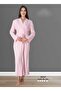 Women's Pink Design Cotton Long Belted Dressing Gown - 2