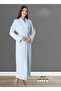 Women's Blue Design Cotton Long Belted Dressing Gown - 3
