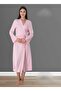 Women's Pink Design Cotton Long Belted Dressing Gown - 2