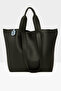 Women's Black Double-Strap Textured Large Tote Bag M000008166 - 3