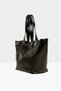 Black Women's Belt Detailed Textured Shiny Textured Tote Bag M000008176 - 2