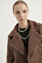 Women's Bitter Brown Fur Faux Suede Crop Biker Jacket - 3