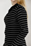 Women's Black Stripe Pattern Polo V-Neck Knitwear Sweater - 7