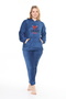 Women's Indigo welsoft hooded soft textured embroidery front double tracksuit suit - 2