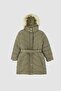 Girl's Hooded Faux Fur Lined Long Coat - 5